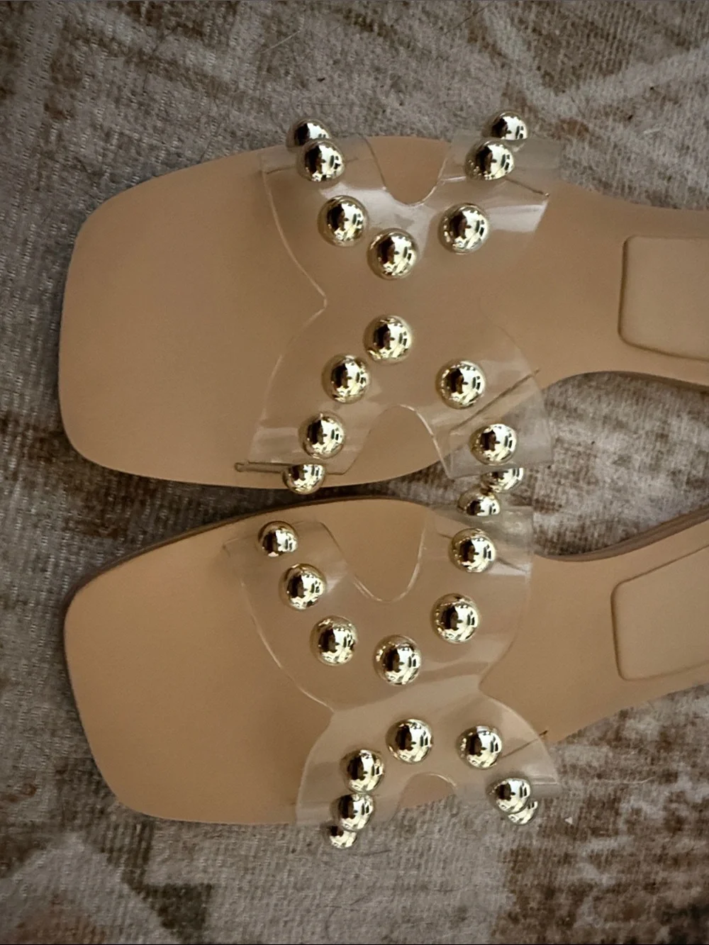 Zara Nude Footbed Clear Strap Sandals with Gold Studs - Picture 3 of 3